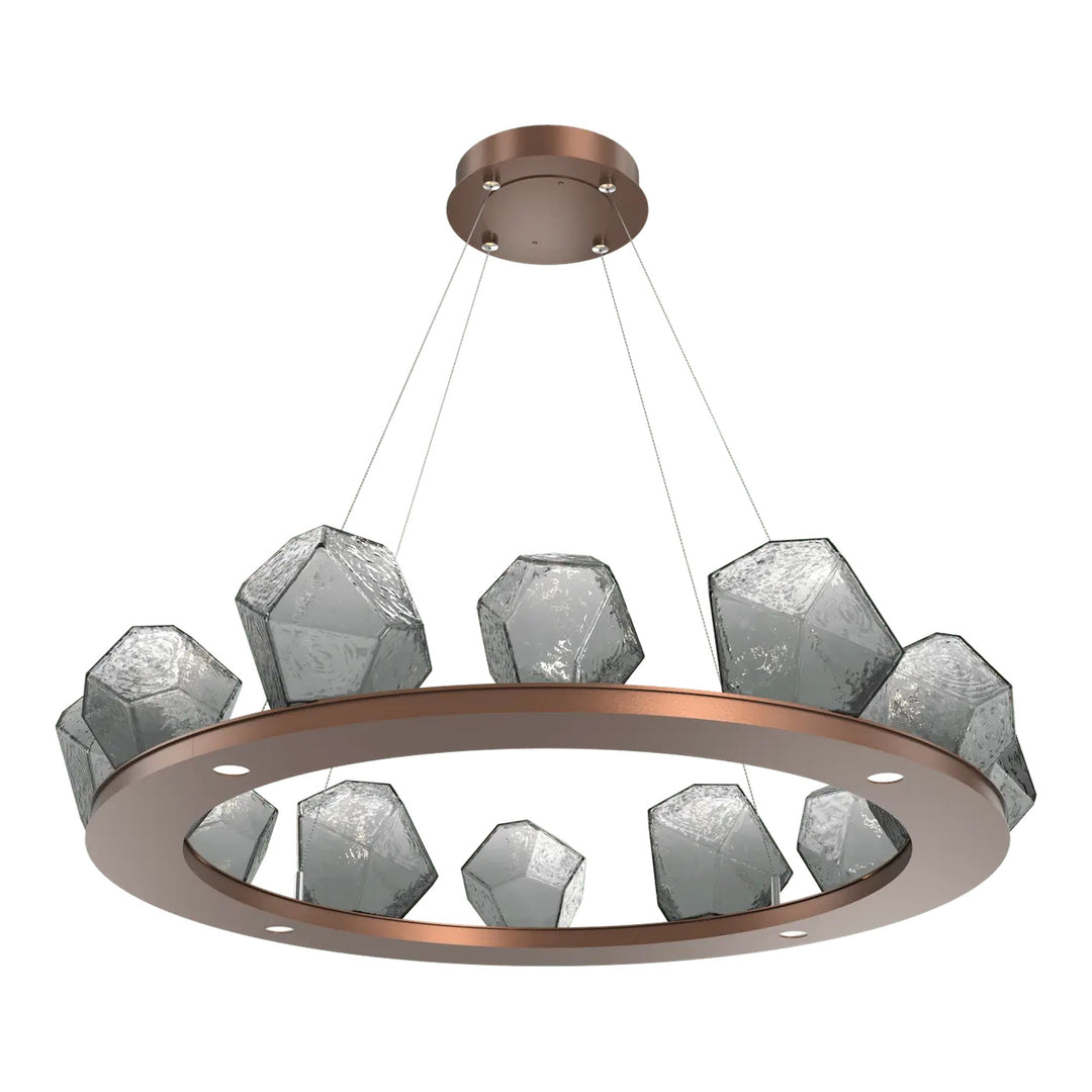 Gem Ring Chandelier by Hammerton Studio in Burnished Bronze with Smoke glass (Medium)