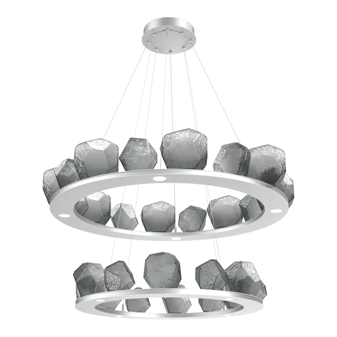 Gem Ring Chandelier by Hammerton Studio in Classic Silver with Smoke glass (Two-Tier)