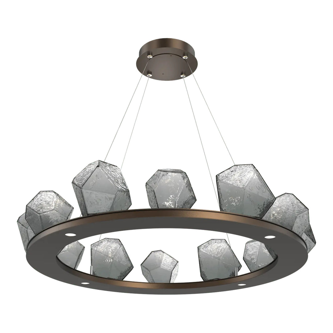 Gem Ring Chandelier by Hammerton Studio in Flat Bronze with Smoke glass (Medium)
