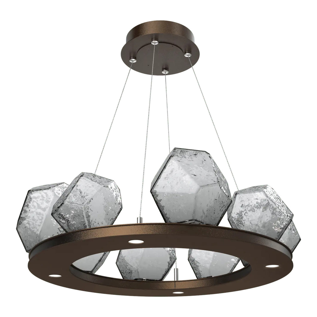 Gem Ring Chandelier by Hammerton Studio in Flat Bronze with Smoke glass (Small)