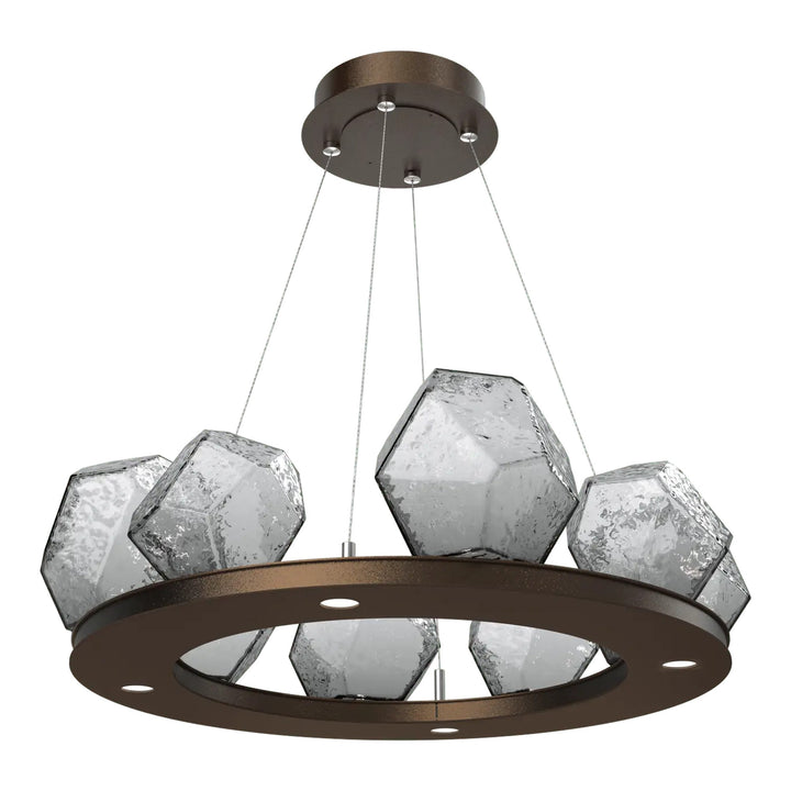 Gem Ring Chandelier by Hammerton Studio in Flat Bronze with Smoke glass (Small)