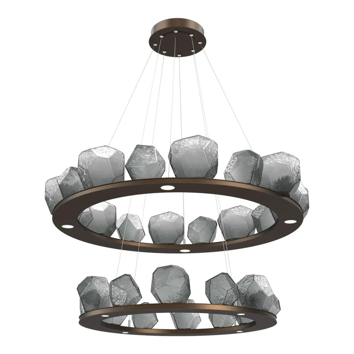 Gem Ring Chandelier by Hammerton Studio in Flat Bronze with Smoke glass (Two-Tier)