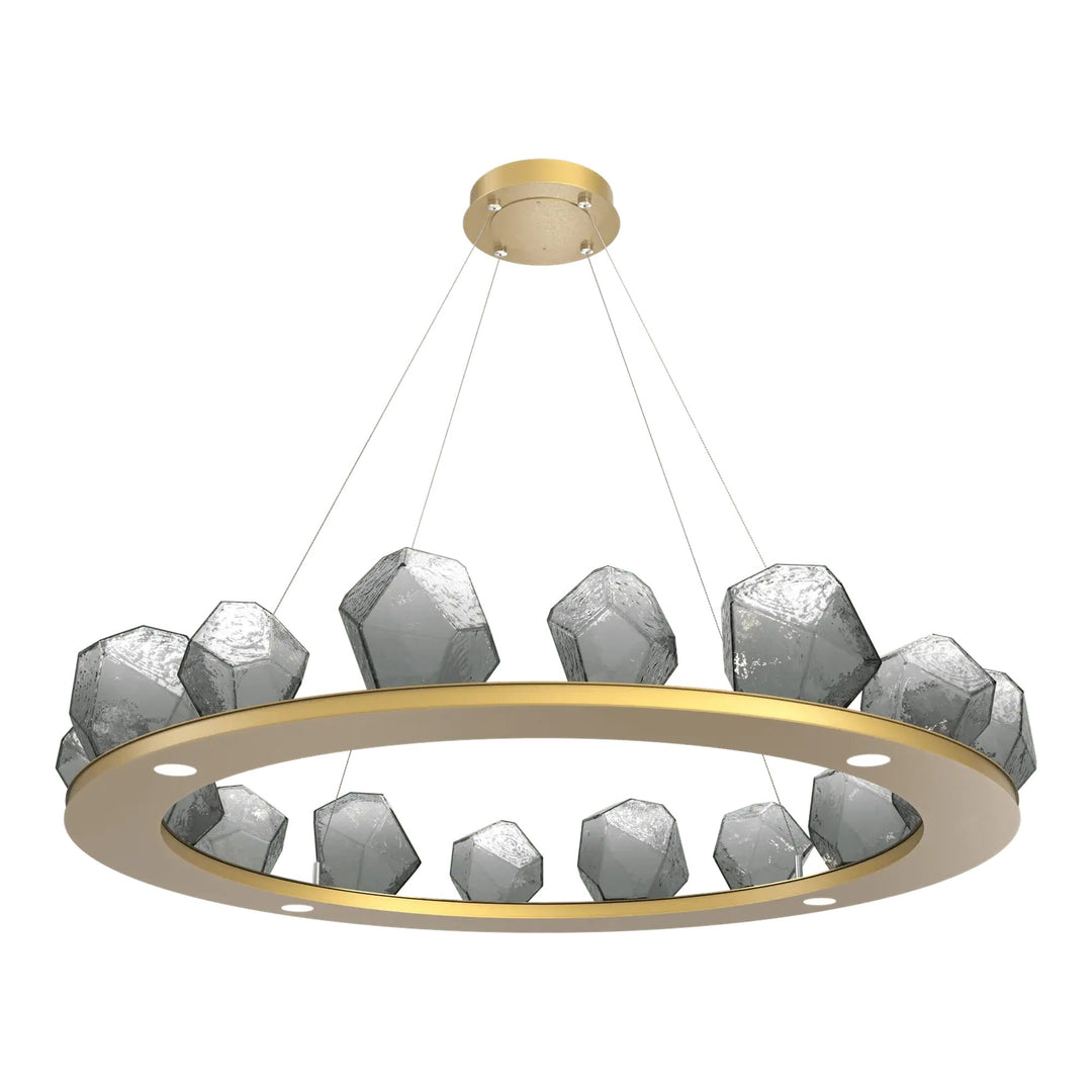 Gem Ring Chandelier by Hammerton Studio in Gilded Brass with Smoke glass (Large)