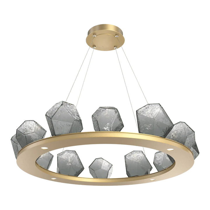 Gem Ring Chandelier by Hammerton Studio in Gilded Brass with Smoke glass (Medium)