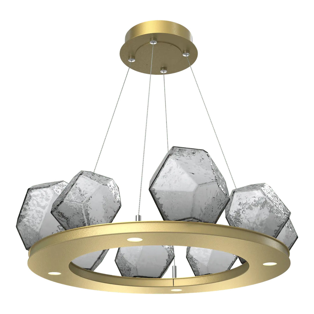 Gem Ring Chandelier by Hammerton Studio in Gilded Brass with Smoke glass (Small)
