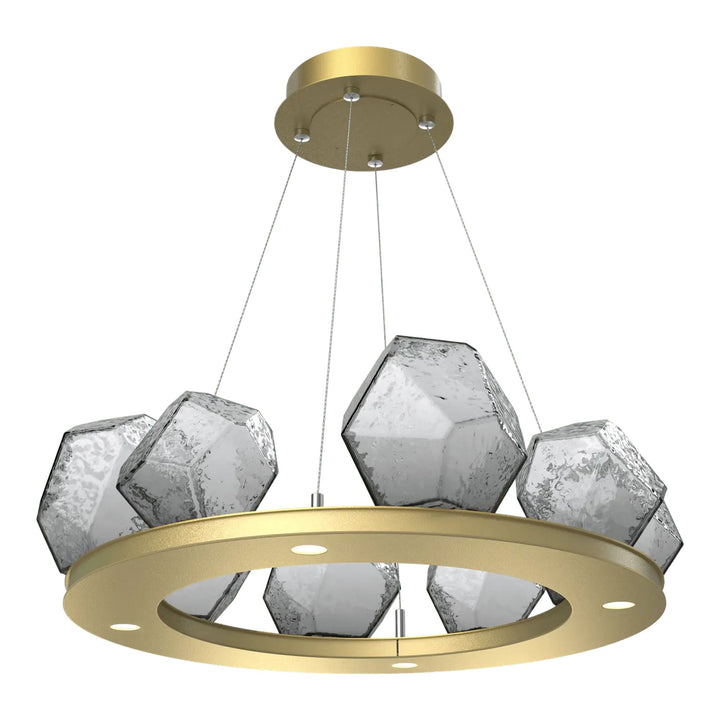 Gem Ring Chandelier by Hammerton Studio in Gilded Brass with Smoke glass (Small)