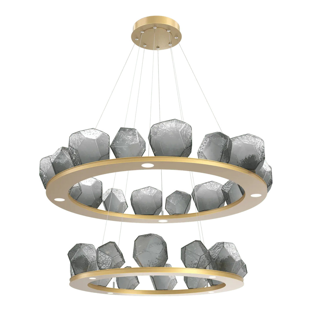 Gem Ring Chandelier by Hammerton Studio in Gilded Brass with Smoke glass (Two-Tier)