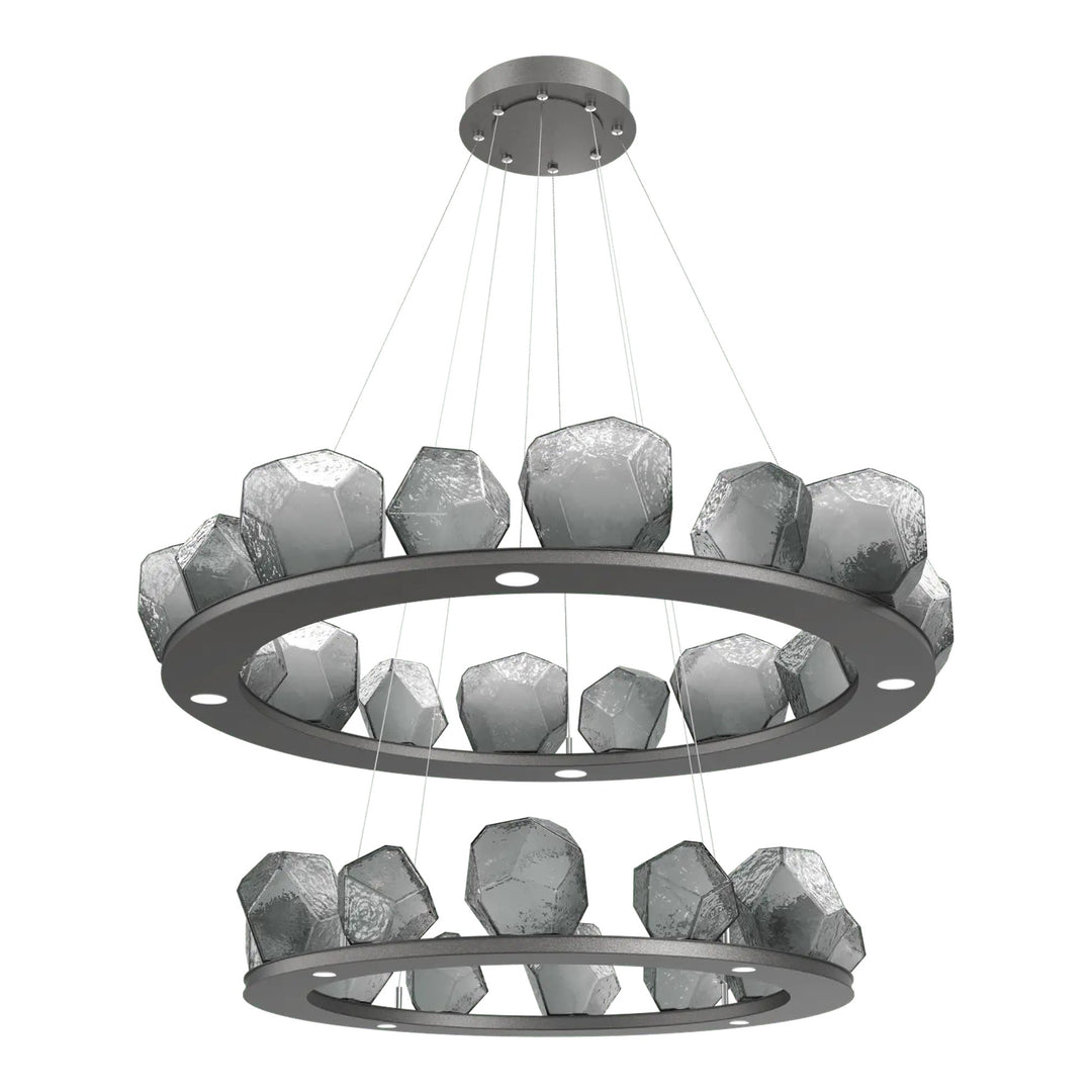 Gem Ring Chandelier by Hammerton Studio in Graphite with Smoke glass (Two-Tier)