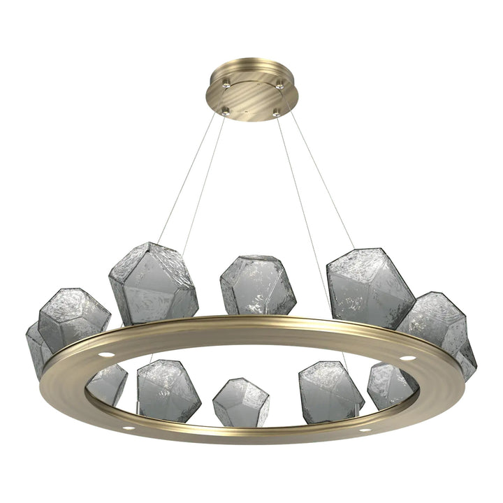 Gem Ring Chandelier by Hammerton Studio in Heritage Brass with Smoke glass (Medium)