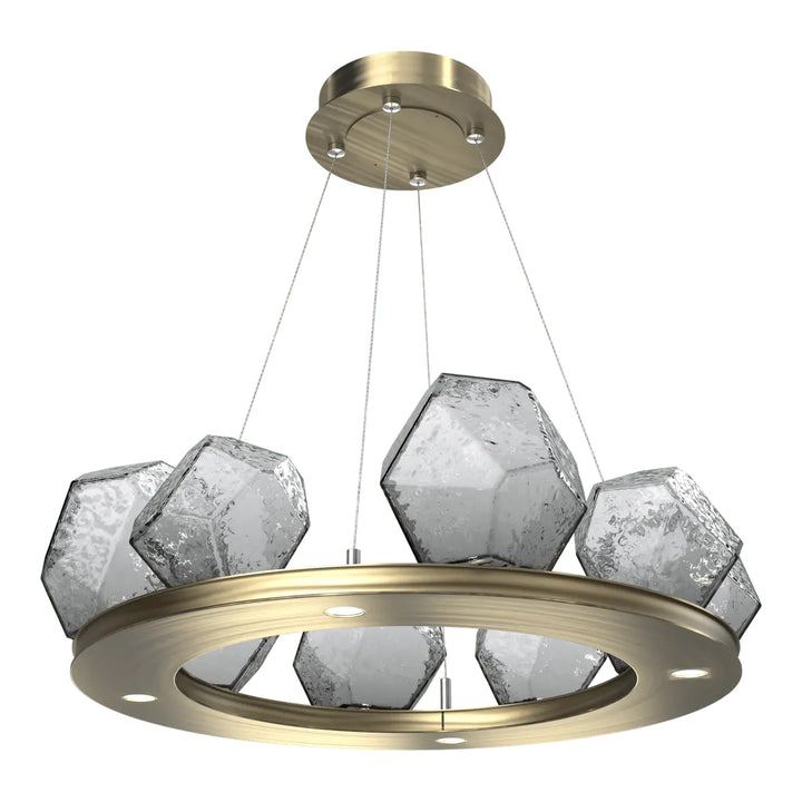 Gem Ring Chandelier by Hammerton Studio in Heritage Brass with Smoke glass (Small)