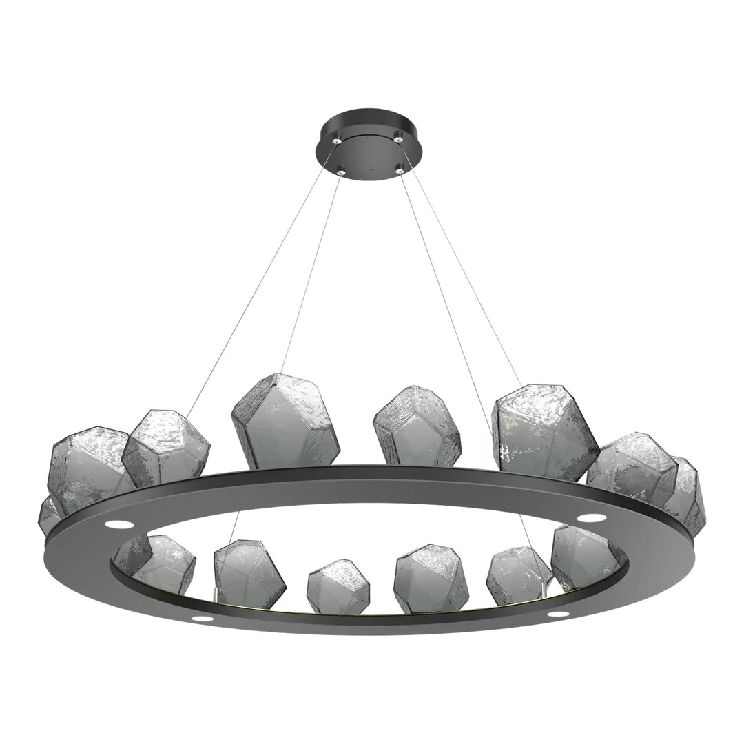 Gem Ring Chandelier by Hammerton Studio in Matte Black with Smoke glass (Large)