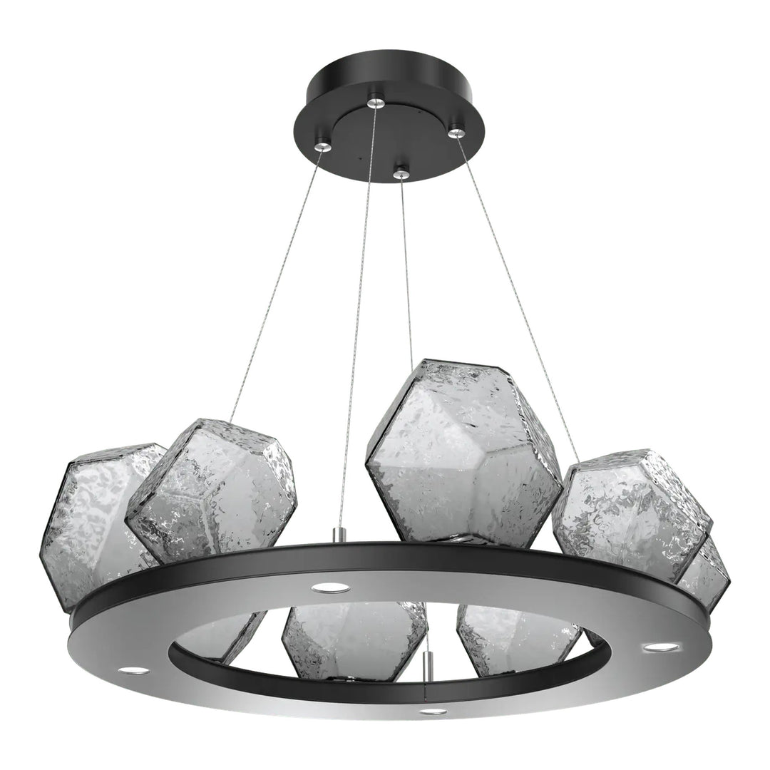 Gem Ring Chandelier by Hammerton Studio in Matte Black with Smoke glass (Small)