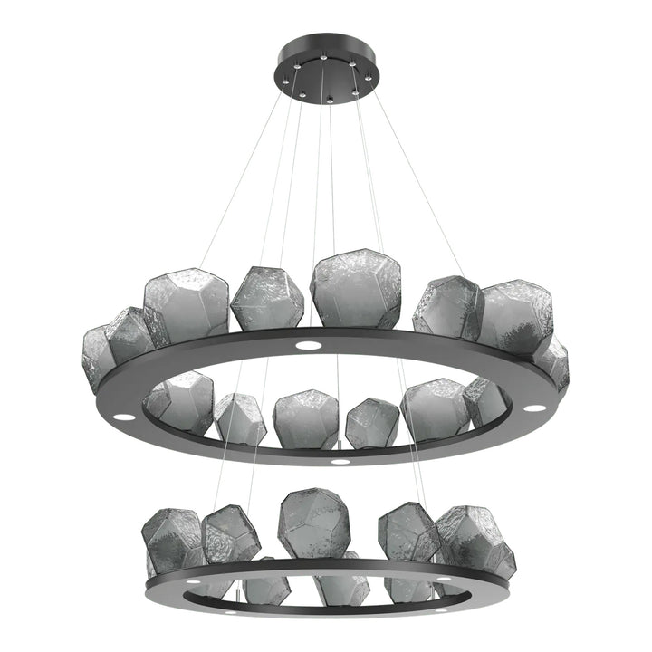 Gem Ring Chandelier by Hammerton Studio in Matte Black with Smoke glass (Two-Tier)