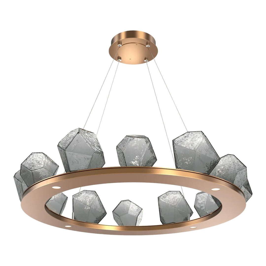 Gem Ring Chandelier by Hammerton Studio in Novel Brass with Smoke glass (Medium)