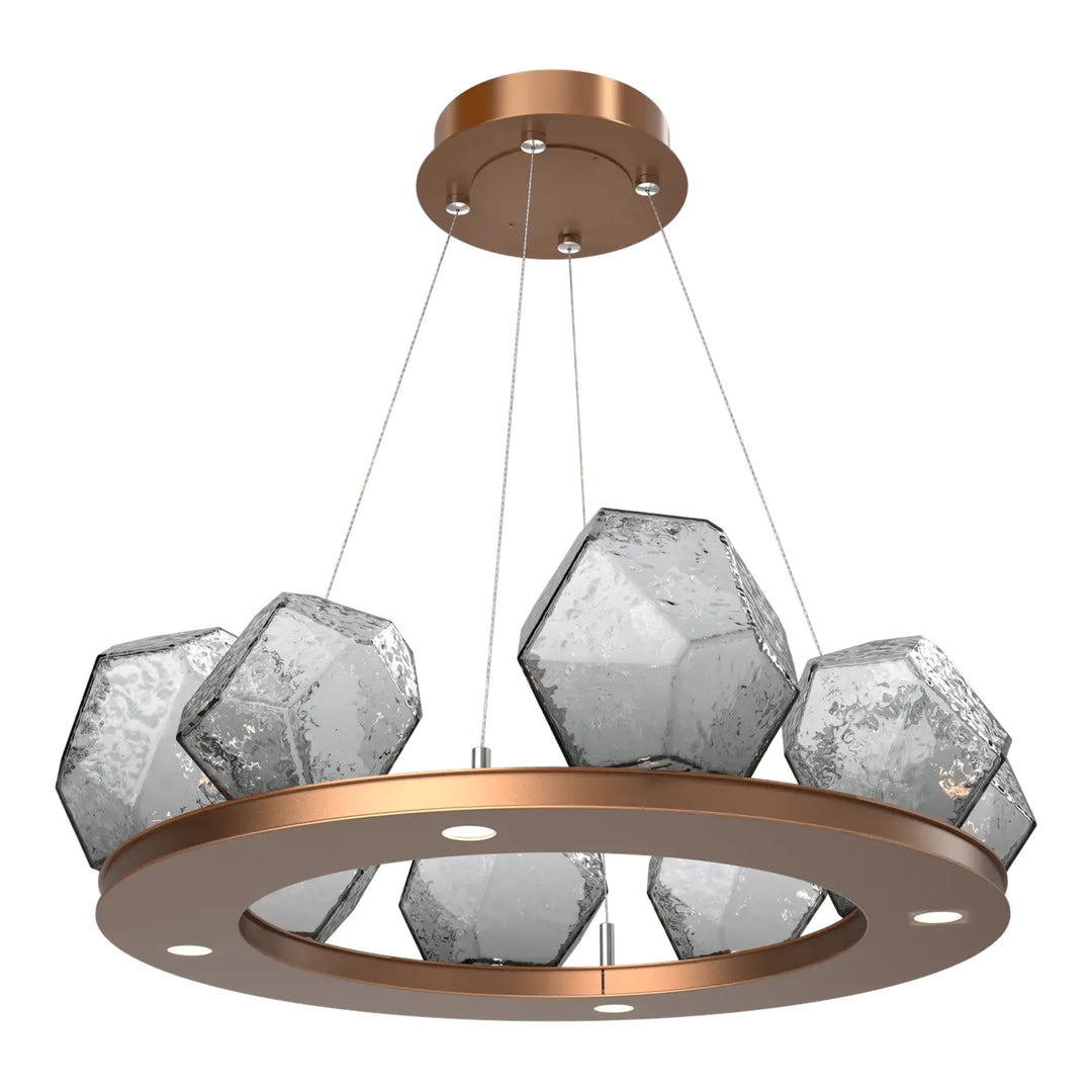 Gem Ring Chandelier by Hammerton Studio in Novel Brass with Smoke glass (Small)