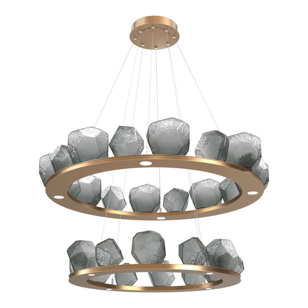 Gem Ring Chandelier by Hammerton Studio in Novel Brass with Smoke glass (Two-Tier)
