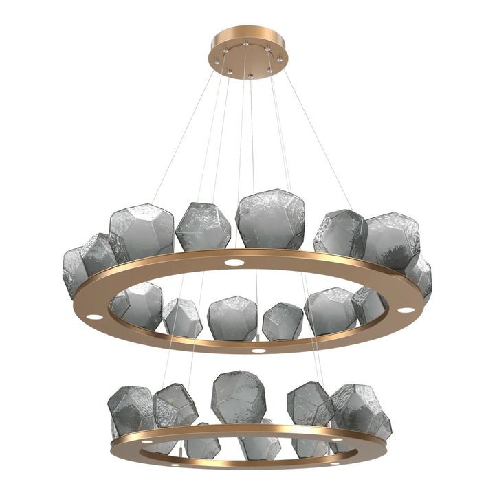 Gem Ring Chandelier by Hammerton Studio in Novel Brass with Smoke glass (Two-Tier)