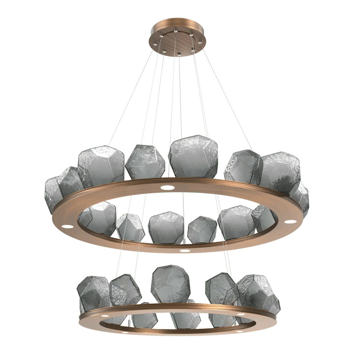 Gem Ring Chandelier by Hammerton Studio in Oil-Rubbed Bronze with Smoke glass (Two-Tier)