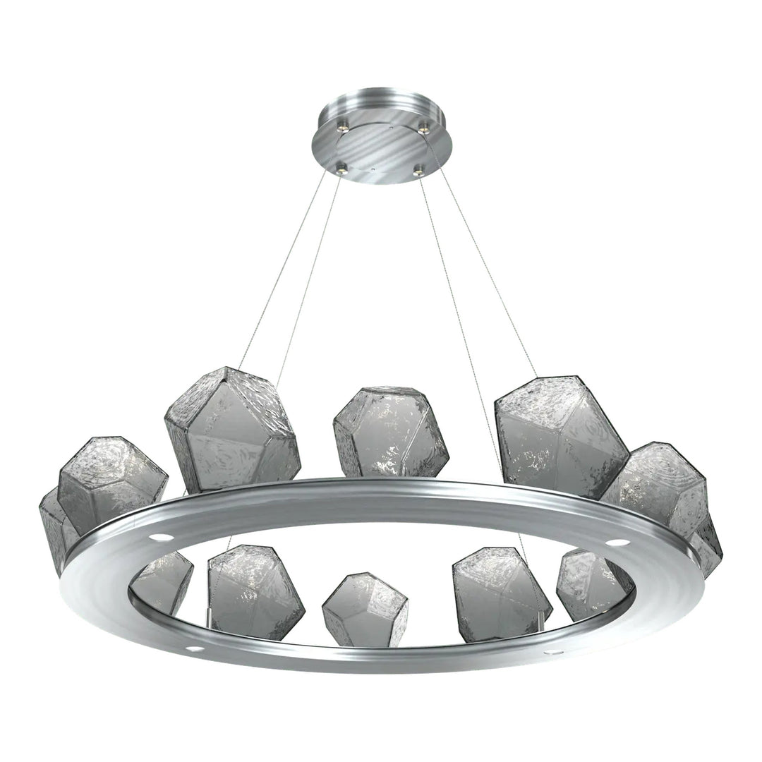 Gem Ring Chandelier by Hammerton Studio in Satin Nickel with Smoke glass (Medium)