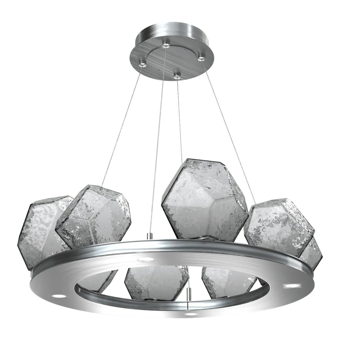 Gem Ring Chandelier by Hammerton Studio in Satin Nickel with Smoke glass (Small)