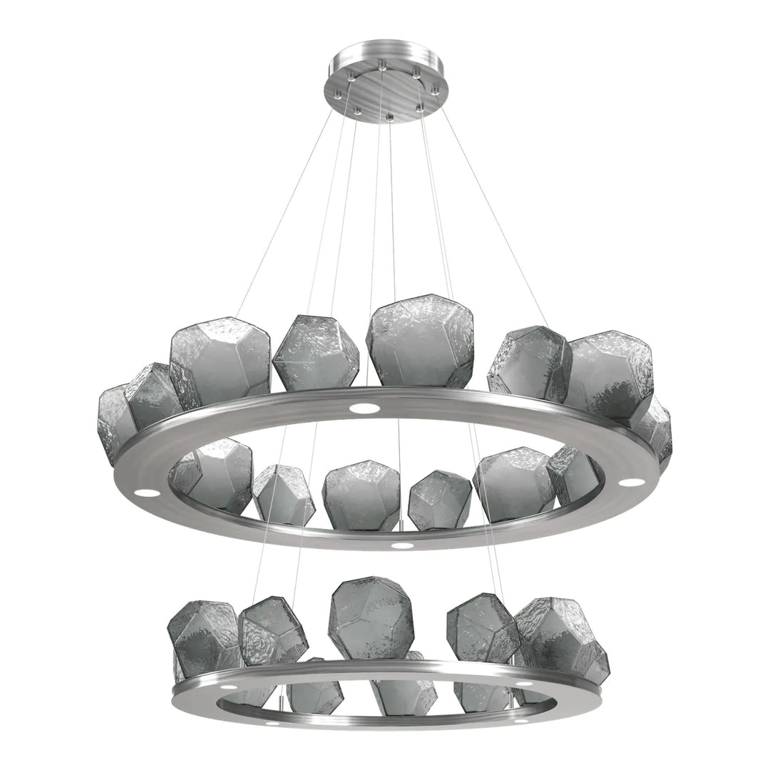 Gem Ring Chandelier by Hammerton Studio in Satin Nickel with Smoke glass (Two-Tier)