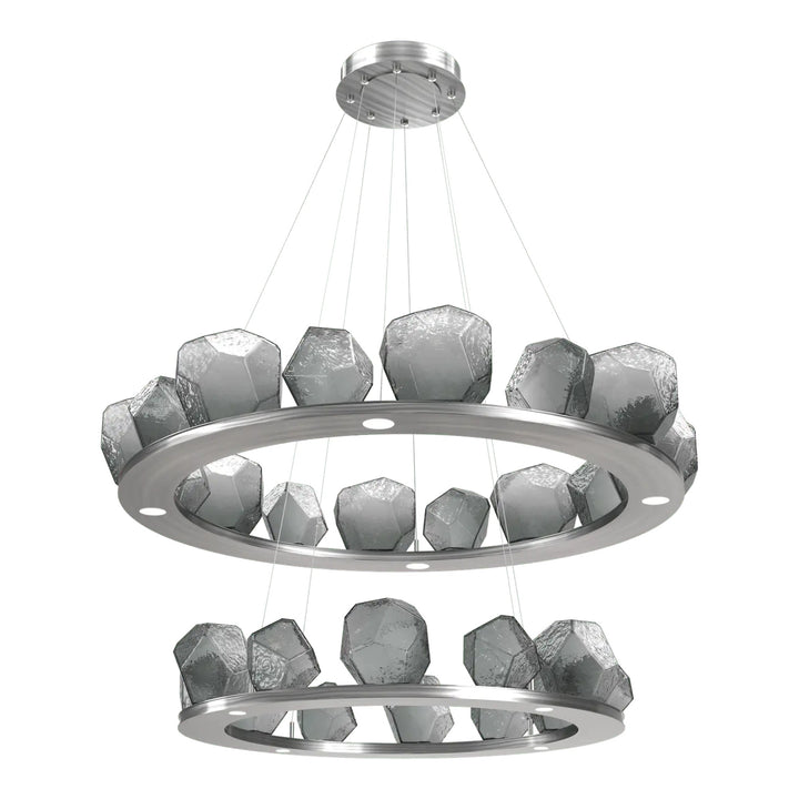 Gem Ring Chandelier by Hammerton Studio in Satin Nickel with Smoke glass (Two-Tier)