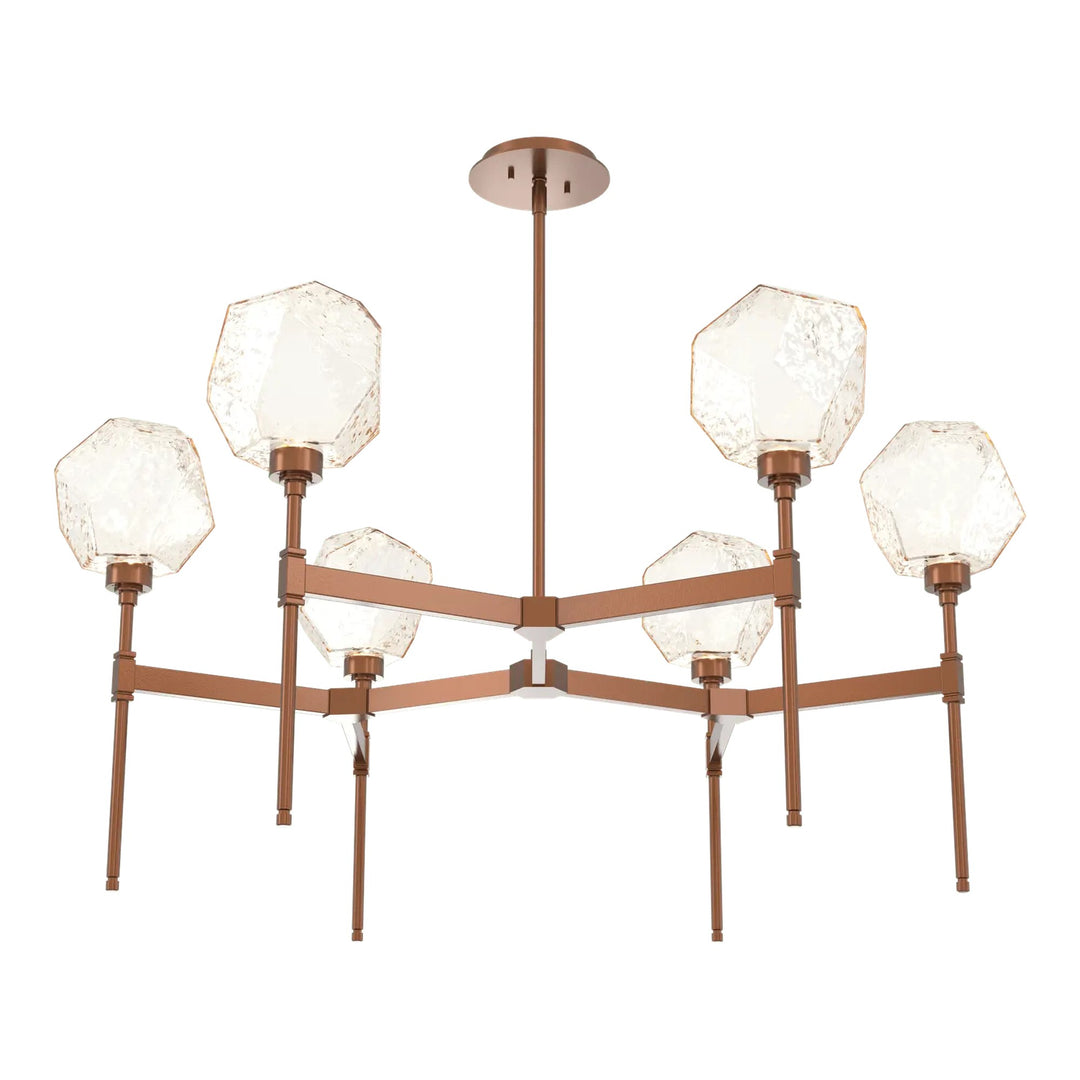 Gem Round Belvedere Chandelier by Hammerton Studio in Burnished Bronze with Amber glass (Single Tier)