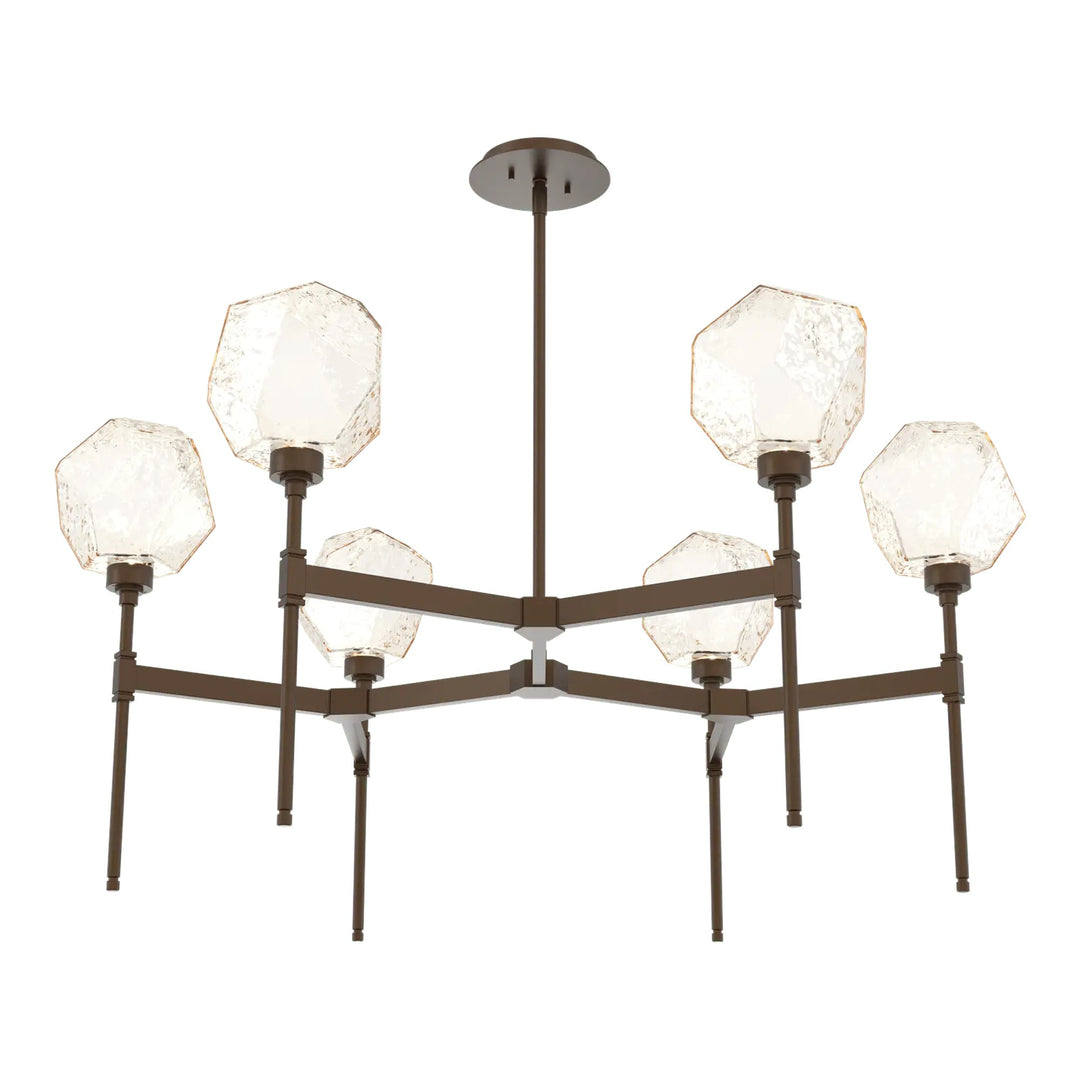 Gem Round Belvedere Chandelier by Hammerton Studio in Flat Bronze with Amber glass (Single Tier)