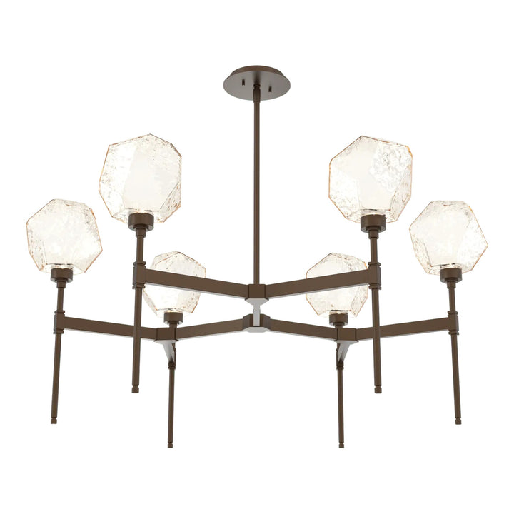 Gem Round Belvedere Chandelier by Hammerton Studio in Flat Bronze with Amber glass (Single Tier)