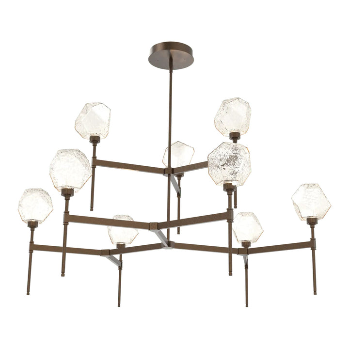 Gem Round Belvedere Chandelier by Hammerton Studio in Flat Bronze with Amber glass (Two-Tier)