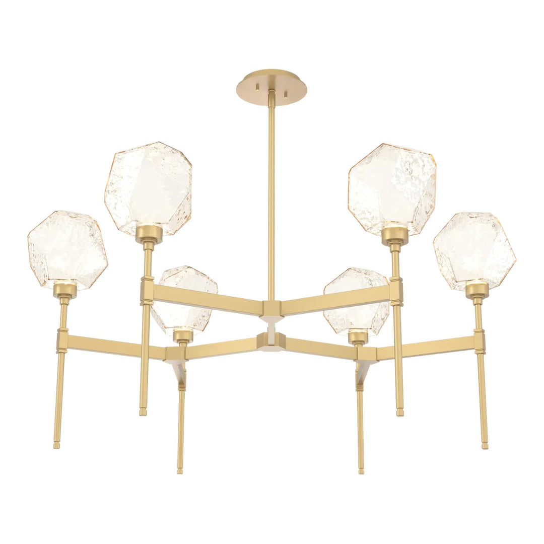 Gem Round Belvedere Chandelier by Hammerton Studio in Gilded Brass with Amber glass (Single Tier)