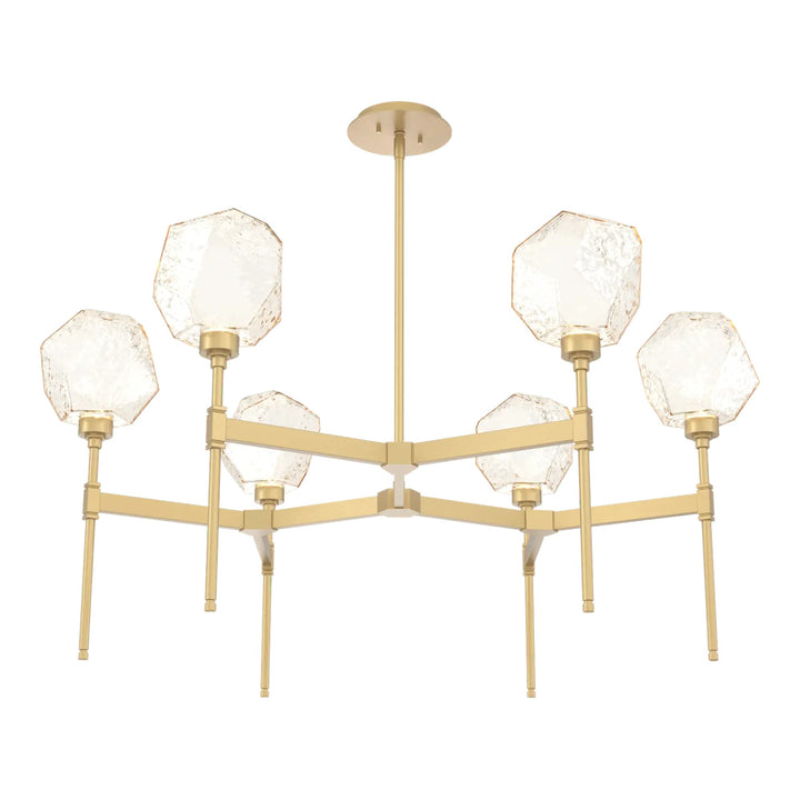 Gem Round Belvedere Chandelier by Hammerton Studio in Gilded Brass with Amber glass (Single Tier)