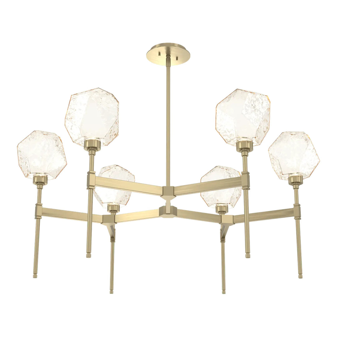 Gem Round Belvedere Chandelier by Hammerton Studio in Heritage Brass with Amber glass (Single Tier)