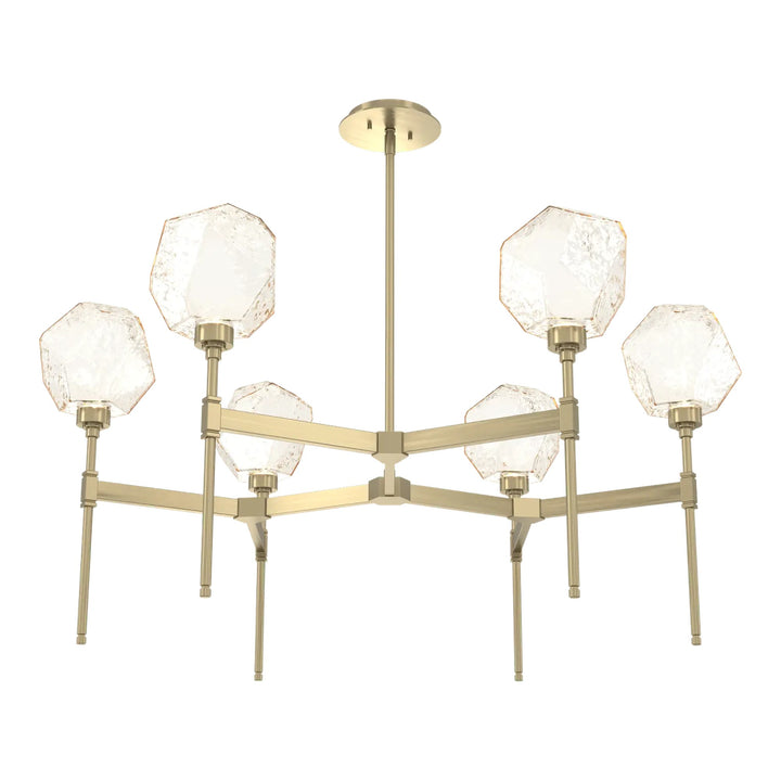 Gem Round Belvedere Chandelier by Hammerton Studio in Heritage Brass with Amber glass (Single Tier)