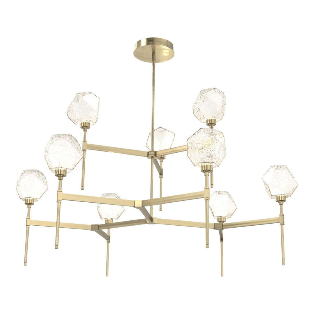 Gem Round Belvedere Chandelier by Hammerton Studio in Heritage Brass with Amber glass (Two-Tier)