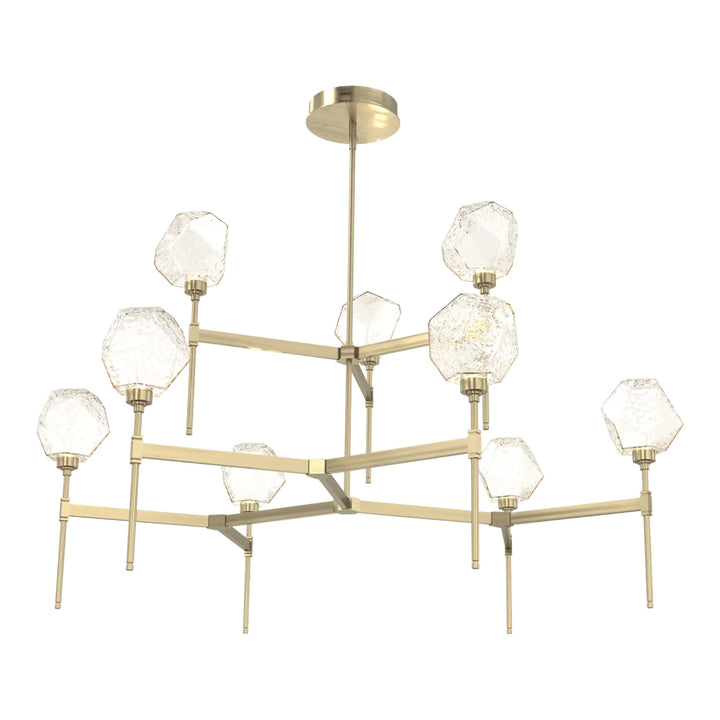 Gem Round Belvedere Chandelier by Hammerton Studio in Heritage Brass with Amber glass (Two-Tier)
