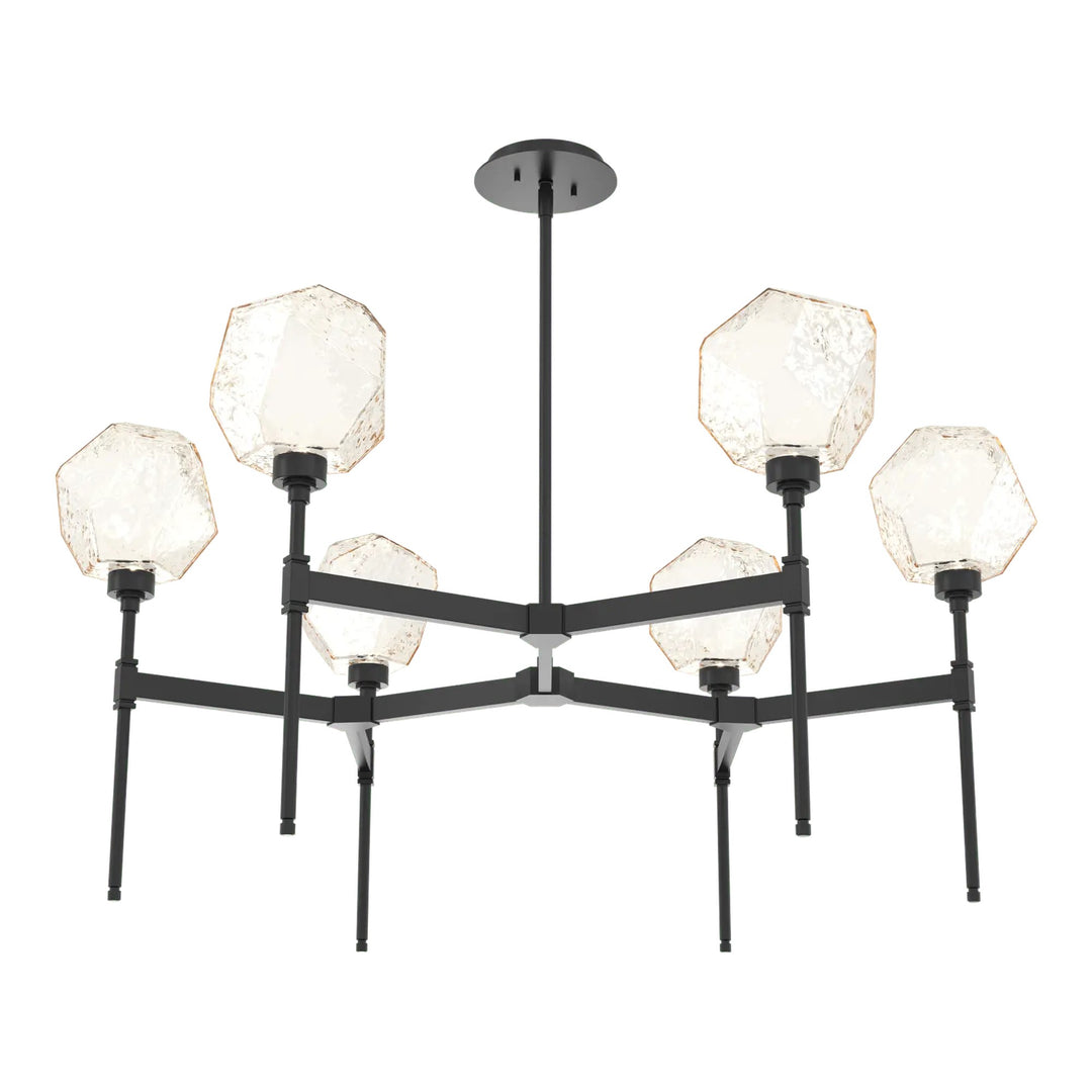 Gem Round Belvedere Chandelier by Hammerton Studio in Matte Black with Amber glass (Single Tier)