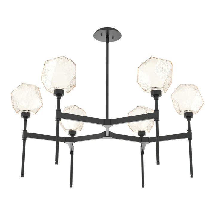 Gem Round Belvedere Chandelier by Hammerton Studio in Matte Black with Amber glass (Single Tier)