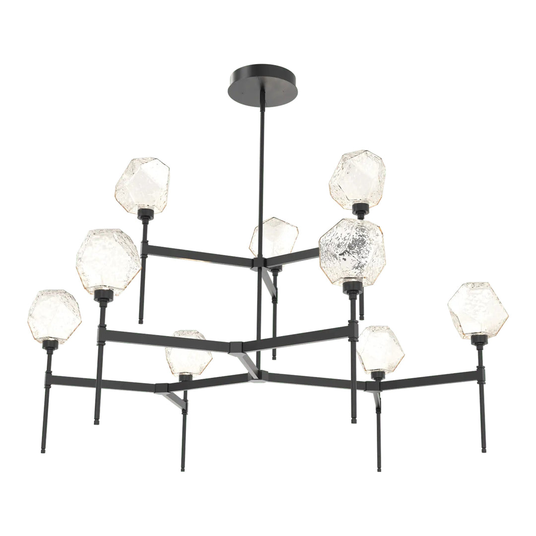Gem Round Belvedere Chandelier by Hammerton Studio in Matte Black with Amber glass (Two-Tier)