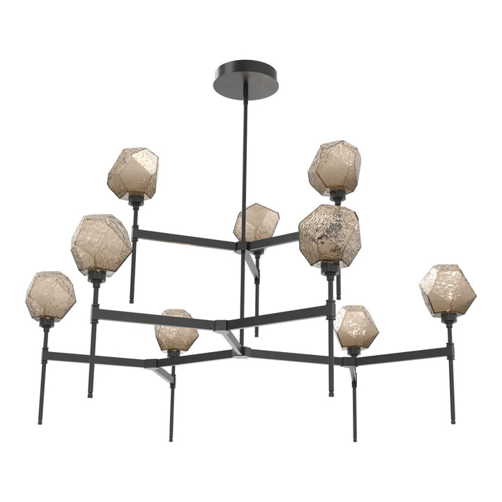 Gem Round Belvedere Chandelier by Hammerton Studio in Matte Black with Bronze glass