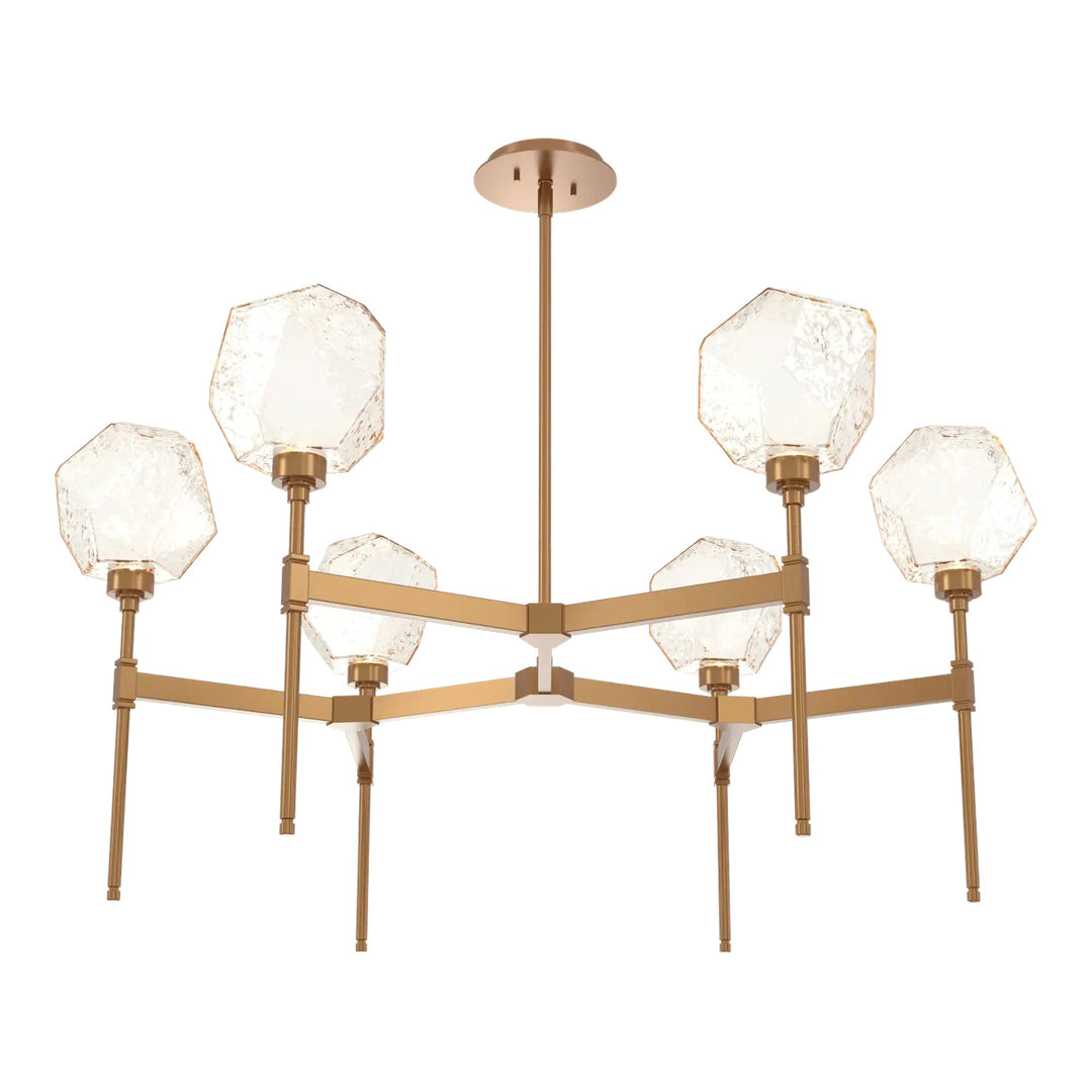 Gem Round Belvedere Chandelier by Hammerton Studio in Novel Brass with Amber glass (Single Tier)