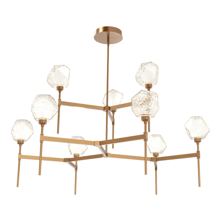 Gem Round Belvedere Chandelier by Hammerton Studio in Novel Brass with Amber glass (Two-Tier)
