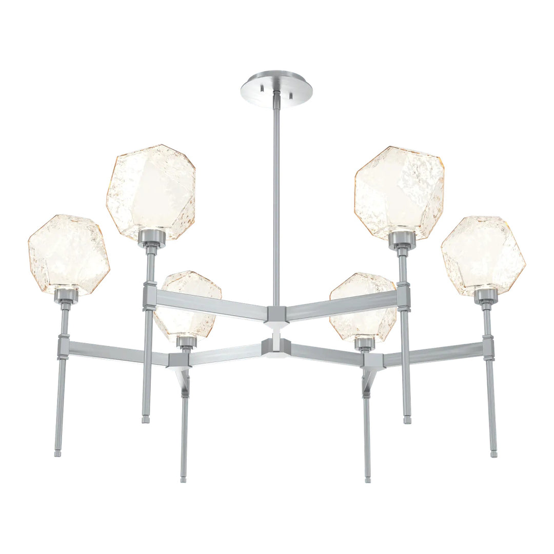 Gem Round Belvedere Chandelier by Hammerton Studio in Satin Nickel with Amber glass (Single Tier)