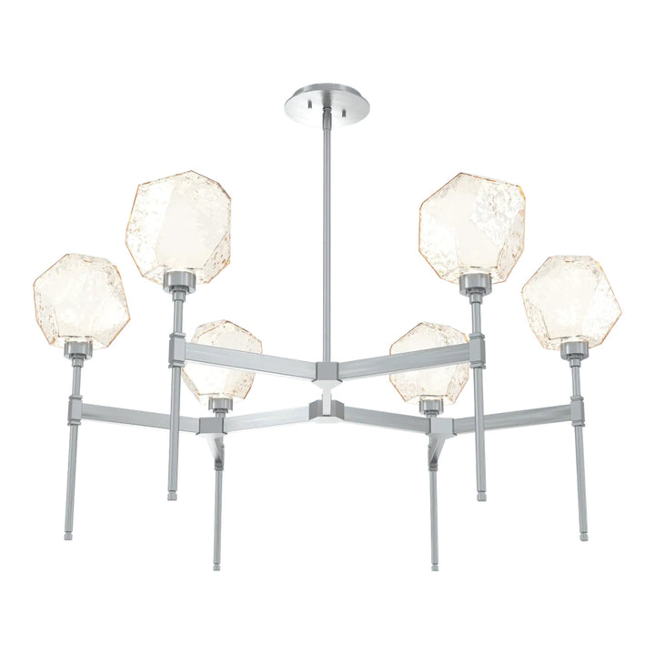Gem Round Belvedere Chandelier by Hammerton Studio in Satin Nickel with Amber glass (Single Tier)