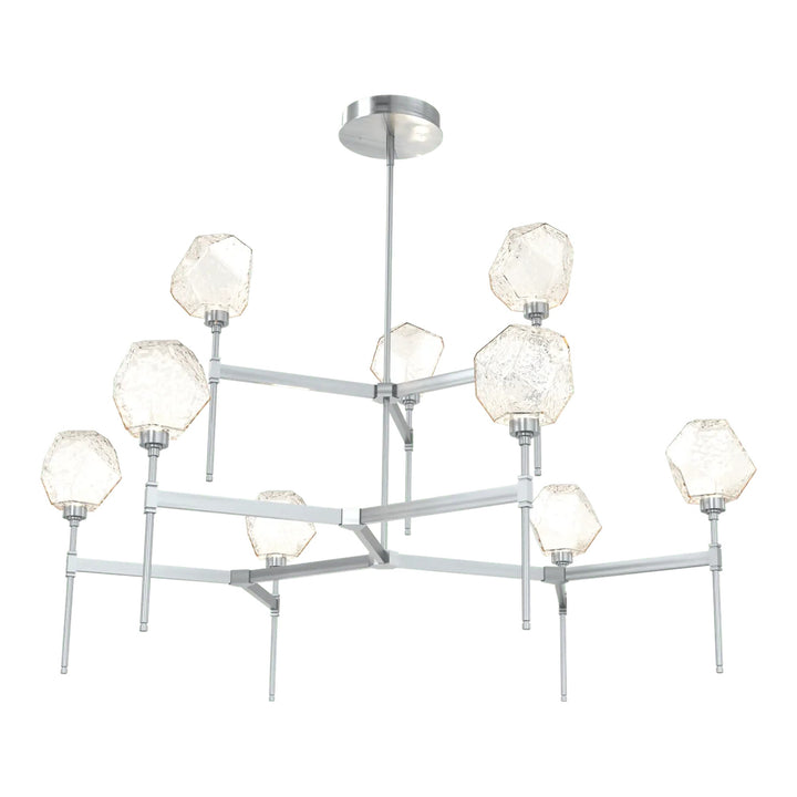 Gem Round Belvedere Chandelier by Hammerton Studio in Satin Nickel with Amber glass (Two-Tier)
