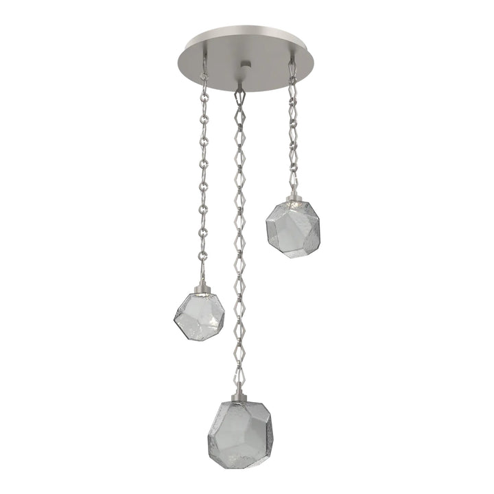 Gem Round Pendant Chandelier by Hammerton Studio in Beige Silver with Smoke glass on Diamond Chain (3 Lights)
