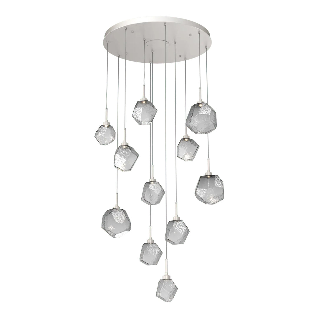 Gem Round Pendant Chandelier by Hammerton Studio in Beige Silver with Smoke glass on adjustable cord (11 Lights)
