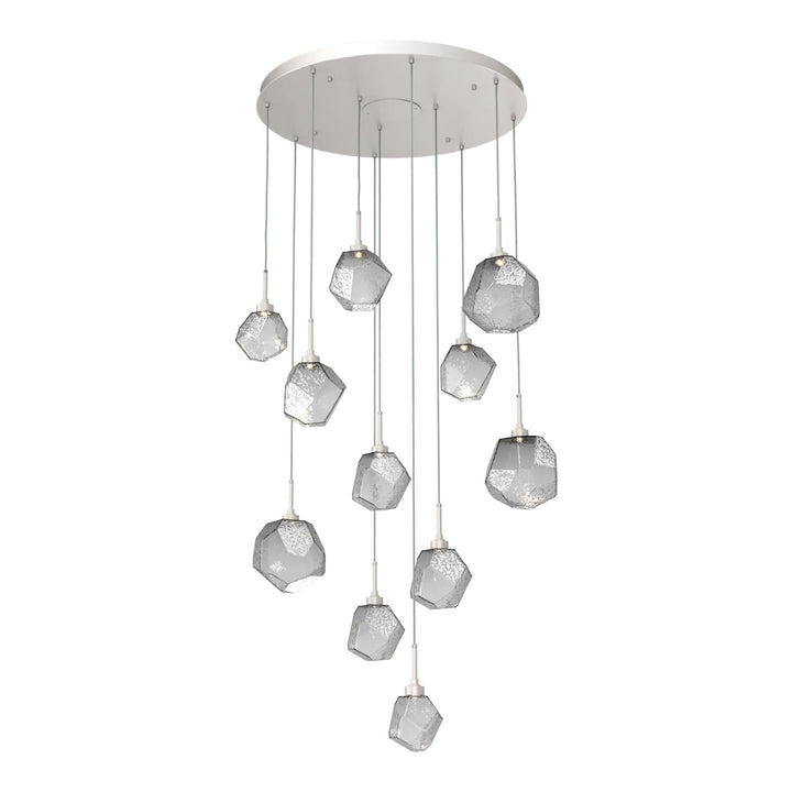 Gem Round Pendant Chandelier by Hammerton Studio in Beige Silver with Smoke glass on adjustable cord (11 Lights)