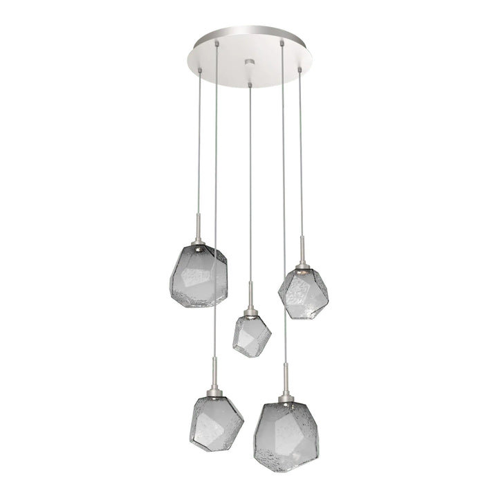 Gem Round Pendant Chandelier by Hammerton Studio in Beige Silver with Smoke glass on adjustable cord (5 Lights)
