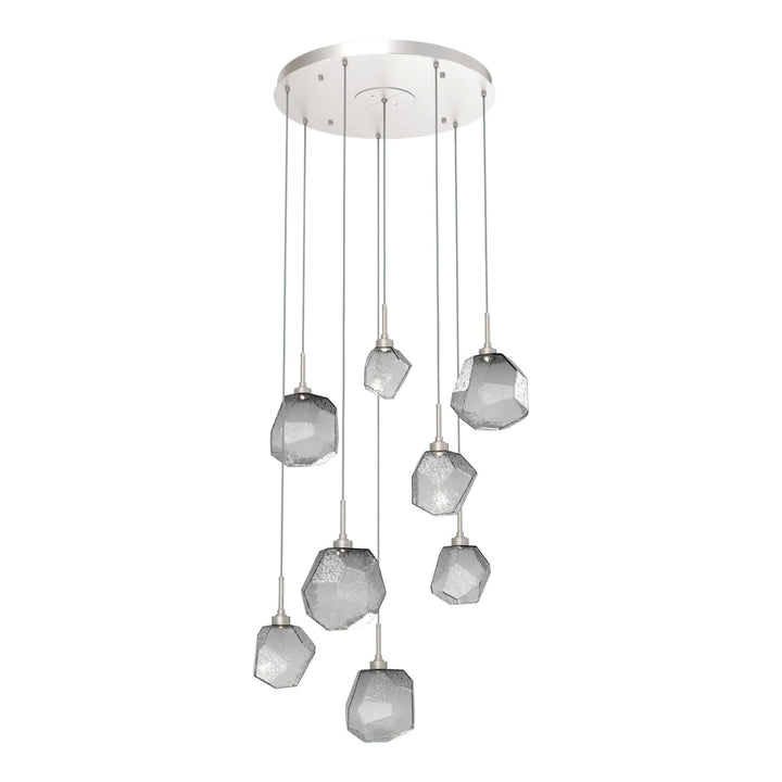 Gem Round Pendant Chandelier by Hammerton Studio in Beige Silver with Smoke glass on adjustable cord (8 Lights)